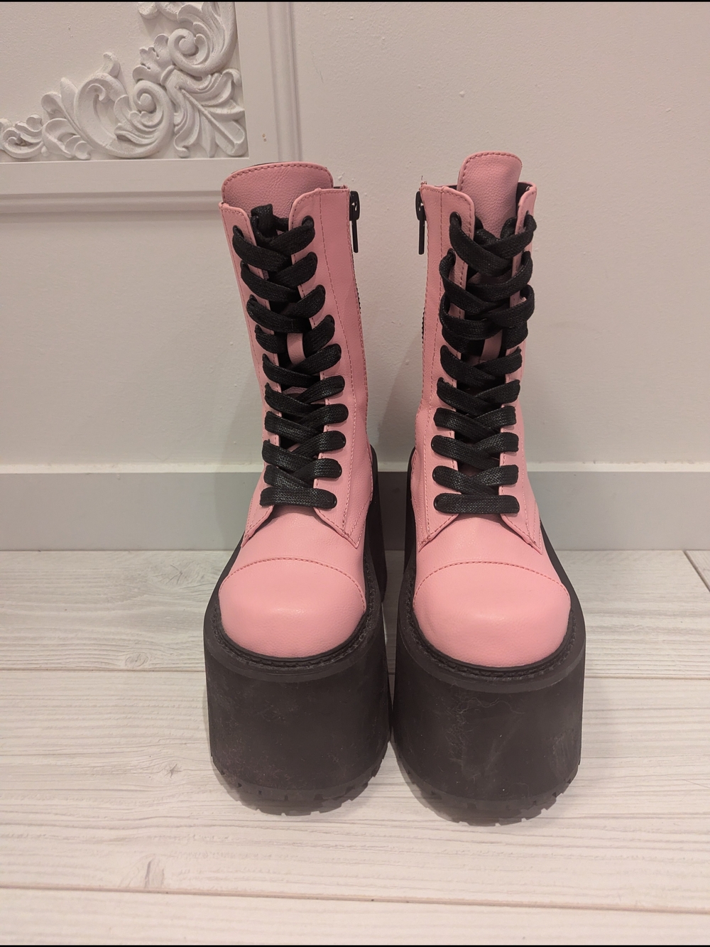 Current Mood Pink Platform Lace-Up Combat Boots - Picture 3 of 6